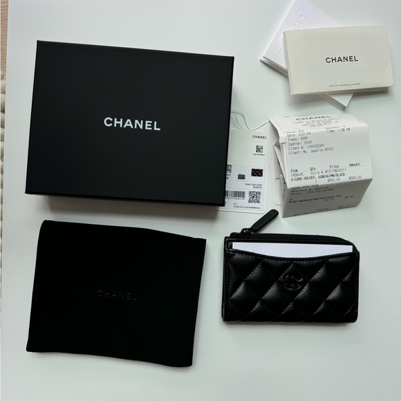 Chanel Lambskin Quilted CC Zip Around Card Holder Black - Picture 6 of 6